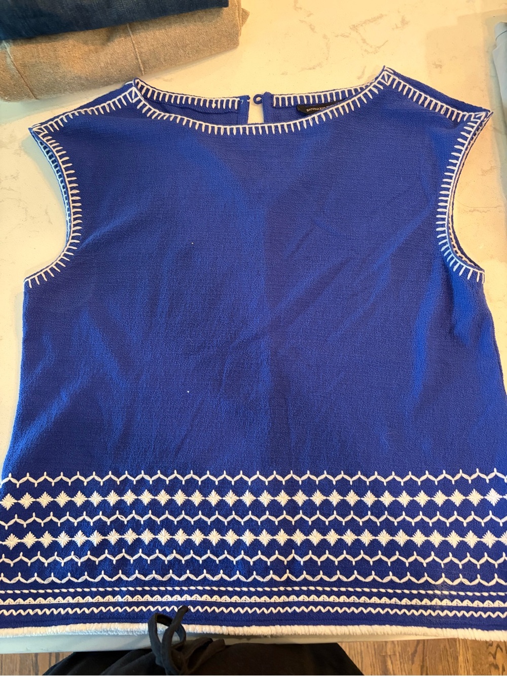 Banana Republic Cobalt Blue Sleeveless Knit Tank with White Stitching